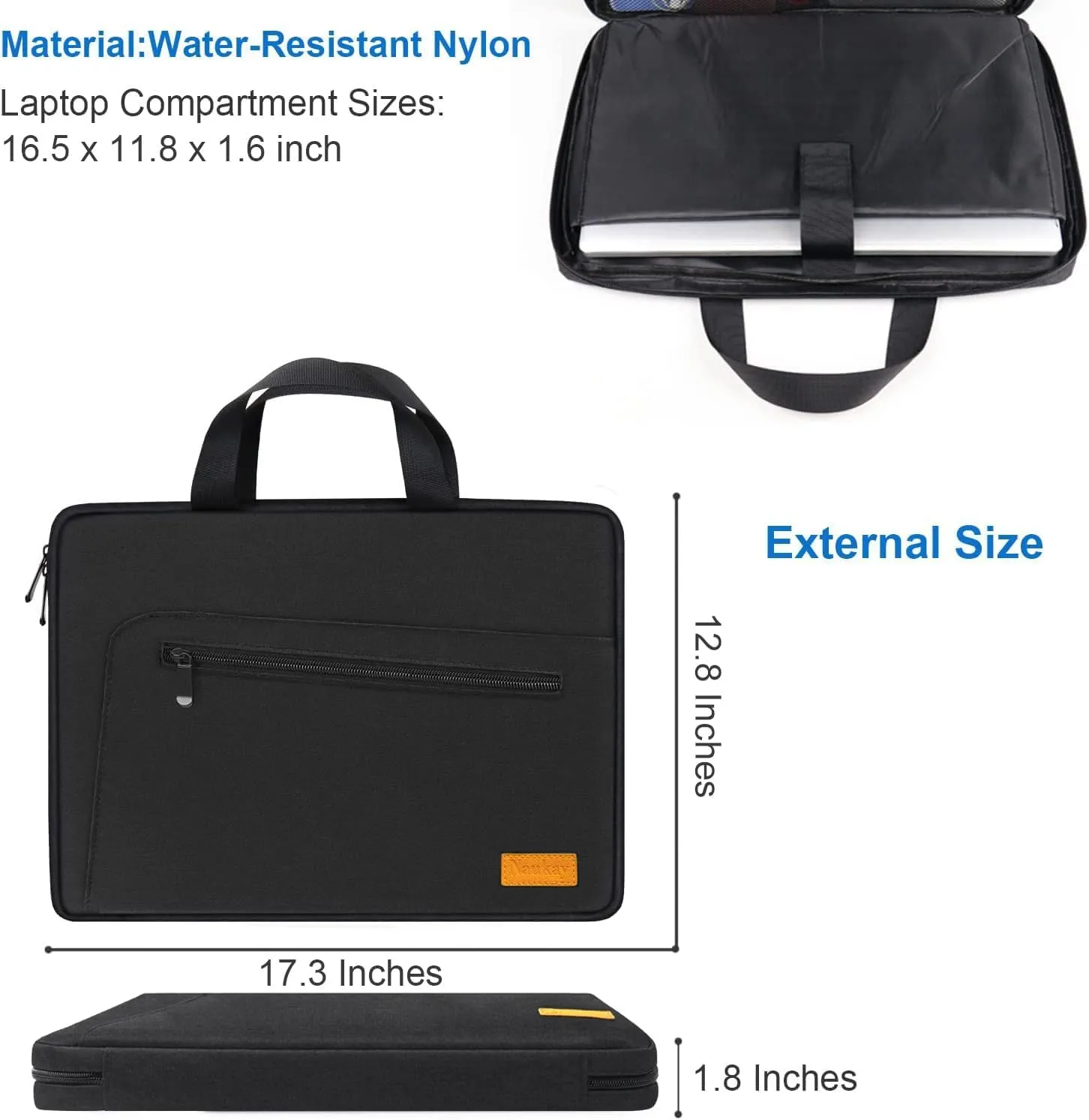 Laptop Sleeve Case 17 Inch, Shockproof Protective Briefcase Laptop Bag, Water Resistant Computer Carrying Bags Compatible with HP, Dell, Acer, Asus, Lenovo, Black