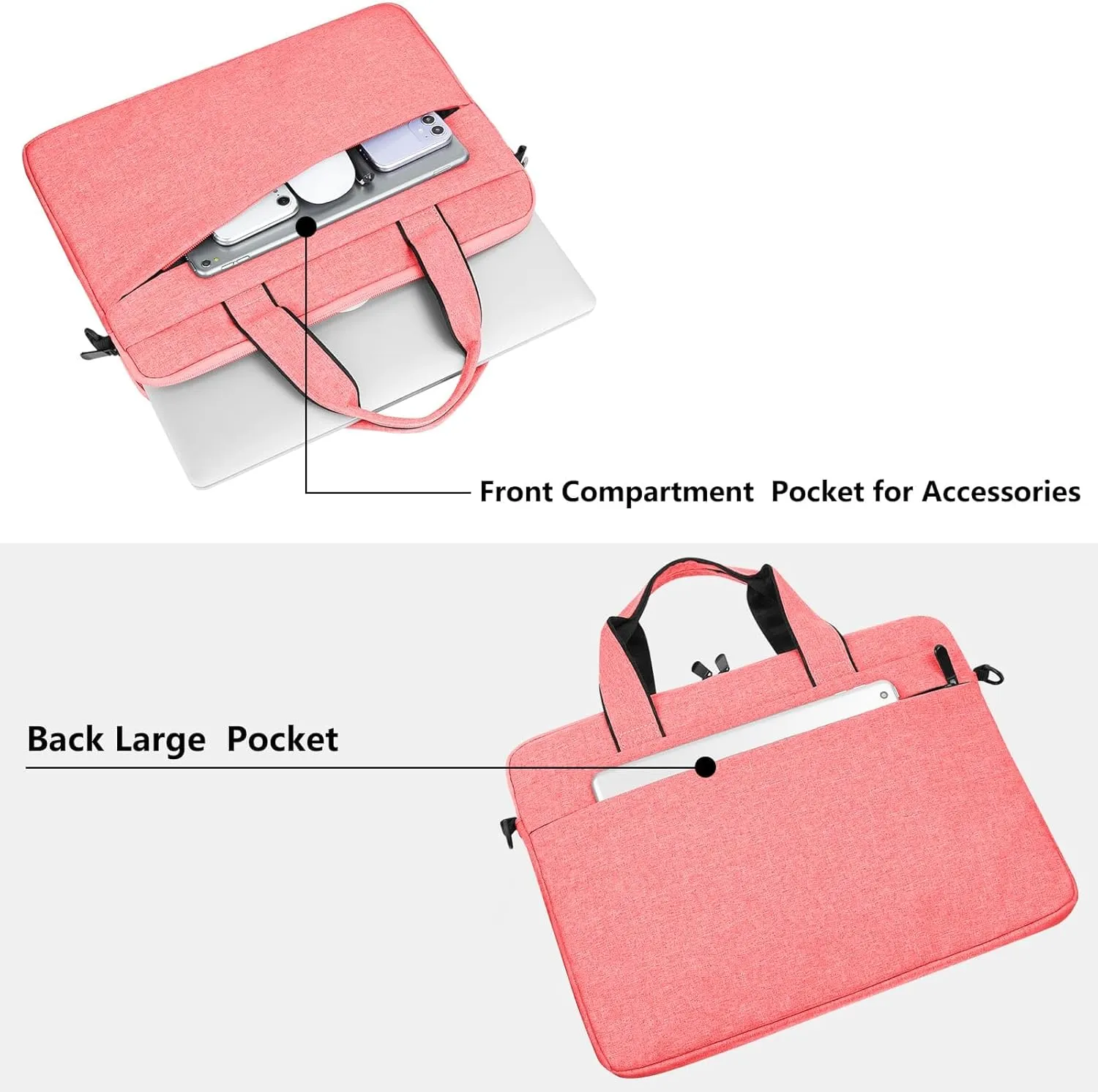 Laptop Sleeve Shoulder Bag 13-14 Inch PC Portable Handbag Carrying Case Compatible with 14 inch VivoBook/ZenBook/ThinkPad Acer ASUS Dell HP Chromebook Samsung Notebook Surface, Pink