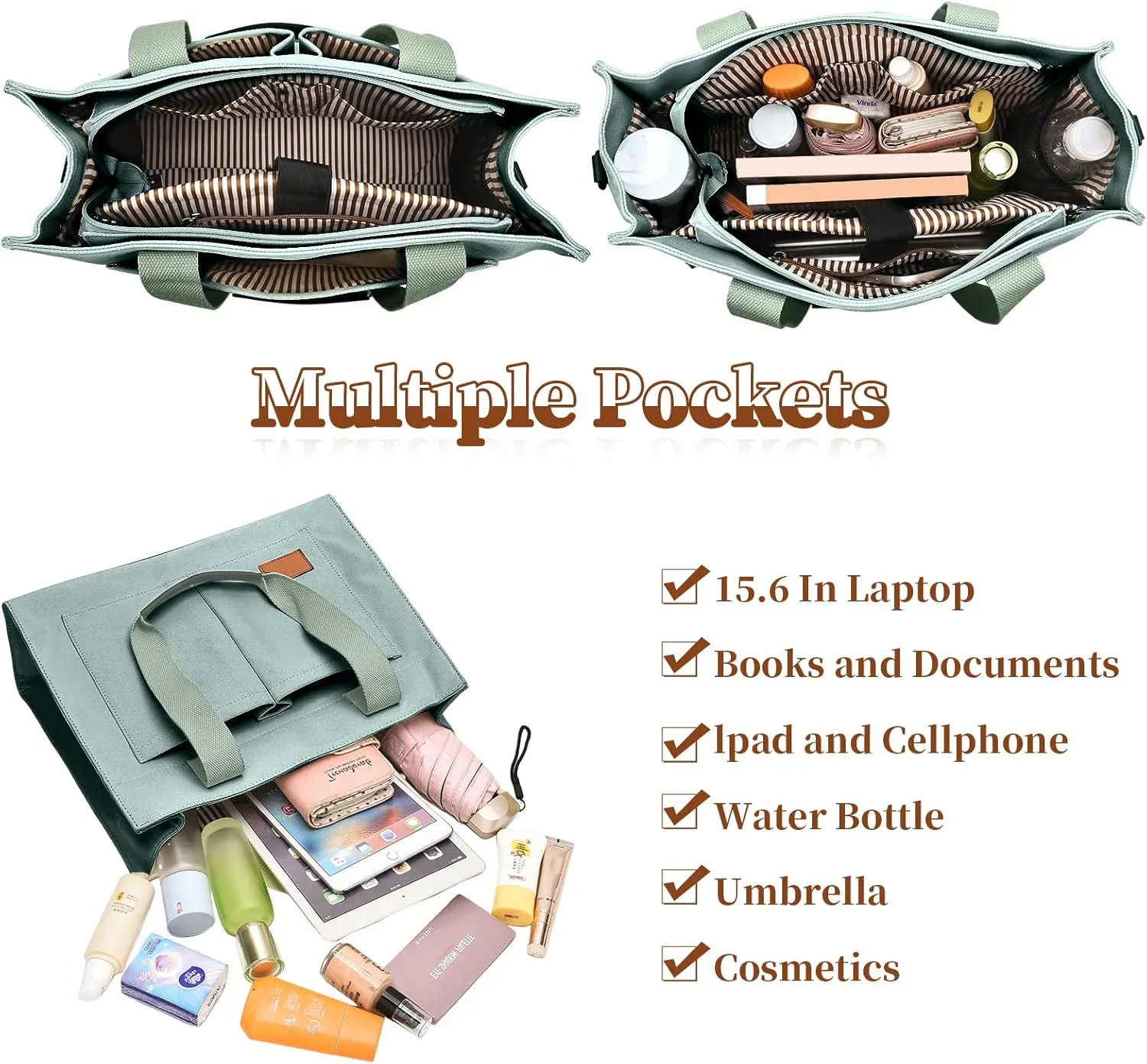 Laptop Tote Bag for Women - 15.6” Laptop Compartment & Pockets, Stands Upright, Convertible Handbag/Shoulder/Crossbody Bag