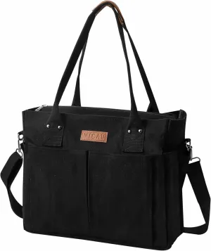 Large Canvas Tote with Zipper and Laptop Compartment, Crossbody Utility Bag for Women, Multi-Pocket Shoulder Bag for College, Work, and Travel, Spacious Everyday Carryall for Laptop and Essentials