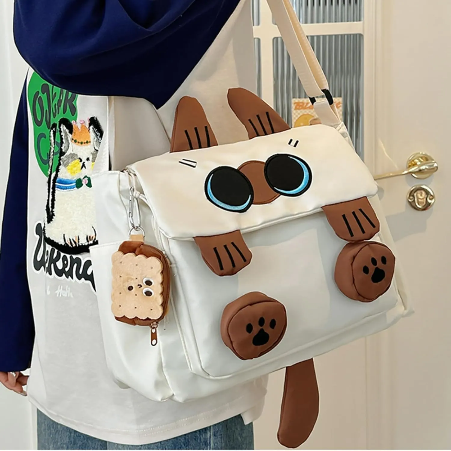 Large Capacity Cute Capybara Cat Cartoon Shoulder Bag & Crossbody Bag for Adult with Pins and Accessories Ita Bag