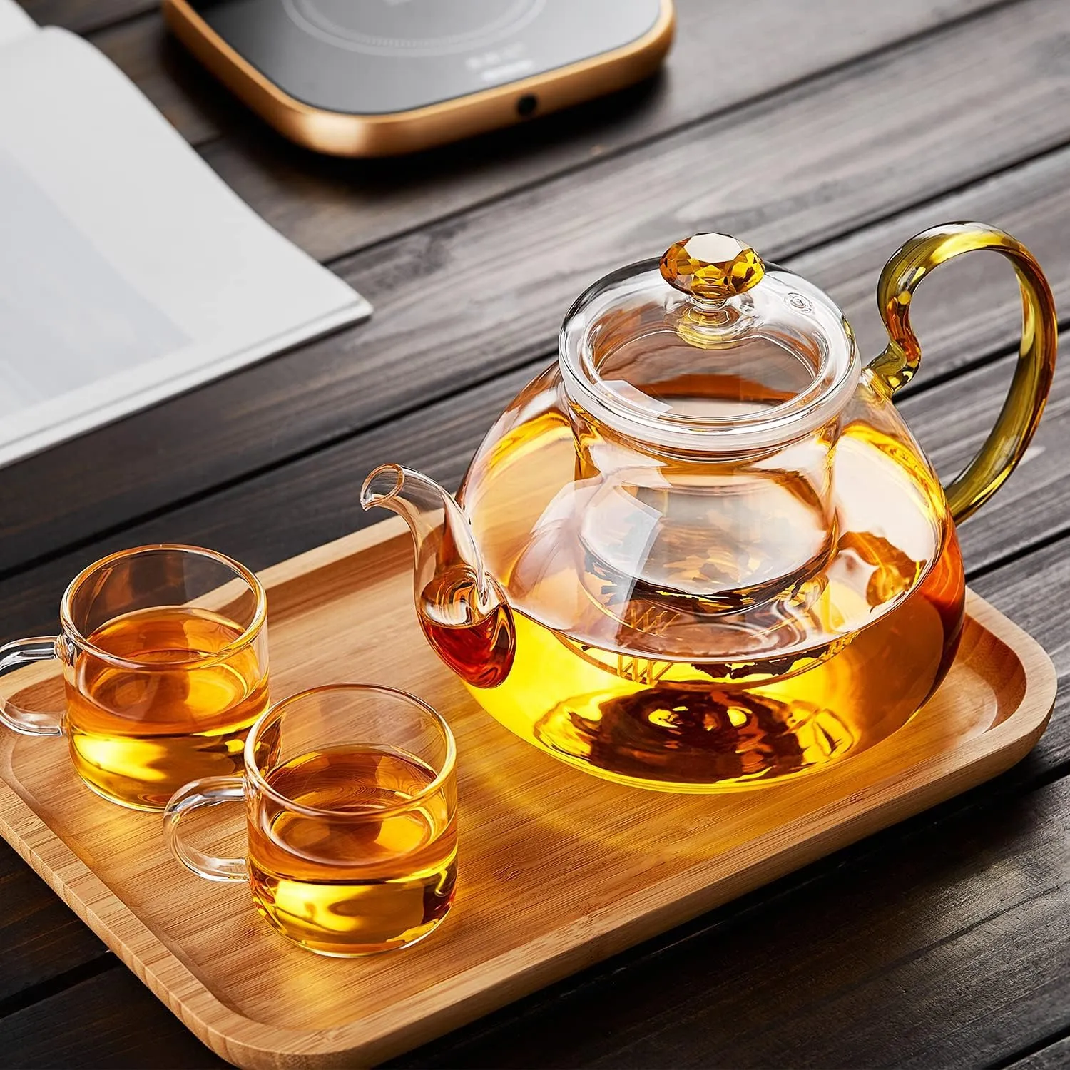 Large Capacity Glass Teapot with Removable Infuser, Stovetop Safe, Thickened Heat-Resistant Borosilicate Glass, 46 fl oz