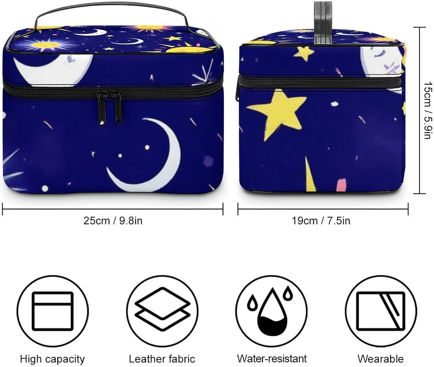 Large Capacity Makeup Bag for Women, Multifunctional Portable Cosmetic Case Sun Moon Stars Zodiac Goth Purple Space Galaxy Constellation Toiletry Organizer Bag Travel Accessories