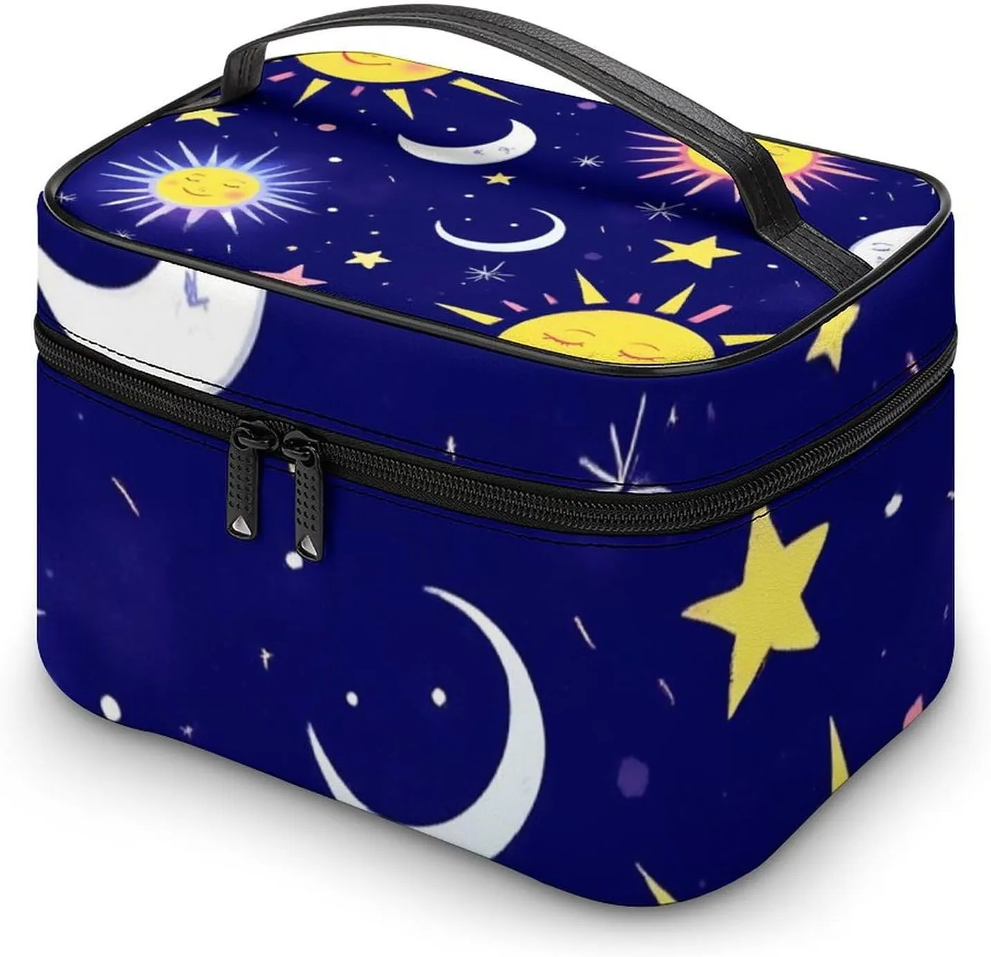 Large Capacity Makeup Bag for Women, Multifunctional Portable Cosmetic Case Sun Moon Stars Zodiac Goth Purple Space Galaxy Constellation Toiletry Organizer Bag Travel Accessories