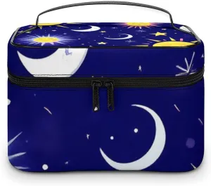 Large Capacity Makeup Bag for Women, Multifunctional Portable Cosmetic Case Sun Moon Stars Zodiac Goth Purple Space Galaxy Constellation Toiletry Organizer Bag Travel Accessories