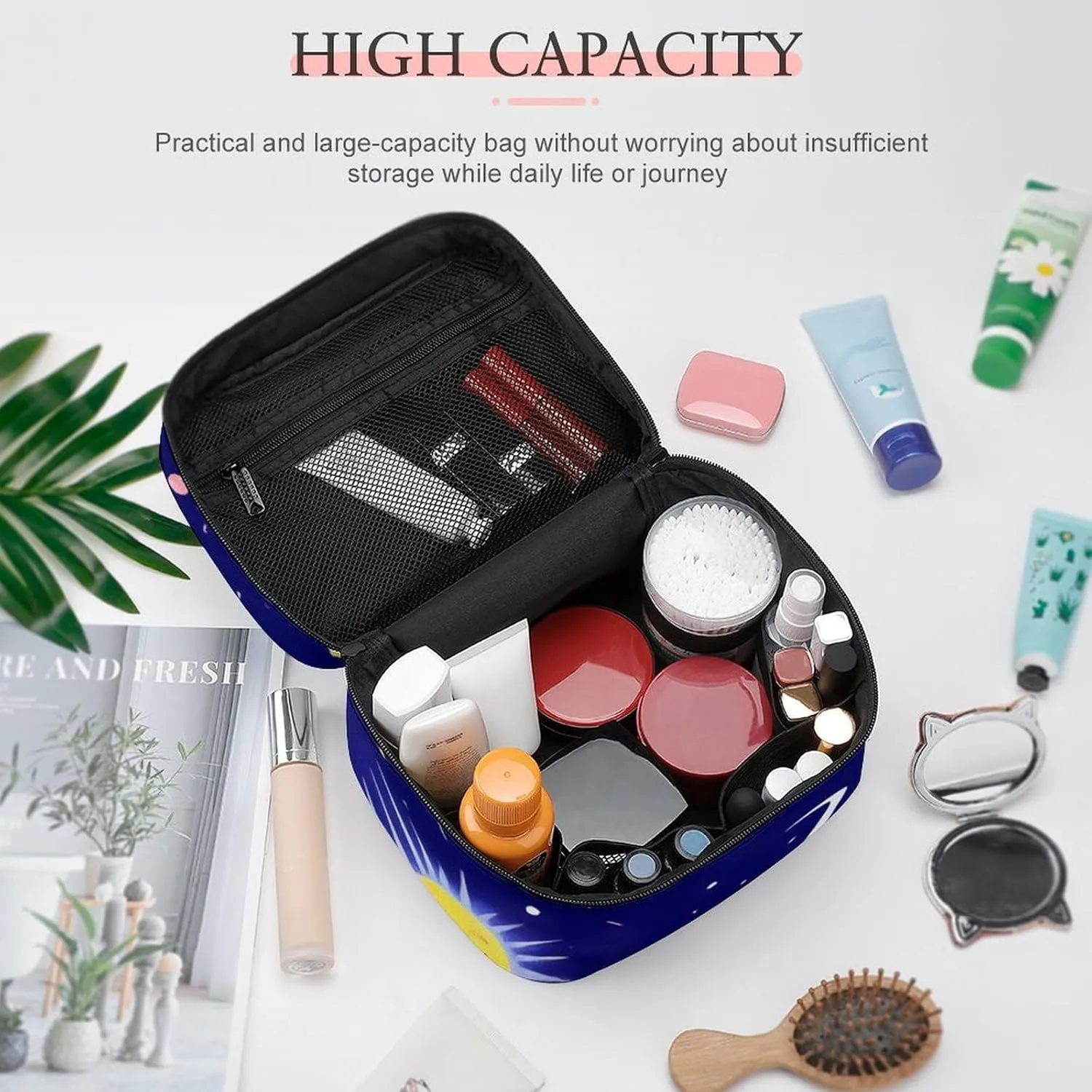 Large Capacity Makeup Bag for Women, Multifunctional Portable Cosmetic Case Sun Moon Stars Zodiac Goth Purple Space Galaxy Constellation Toiletry Organizer Bag Travel Accessories