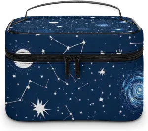 Large Capacity Makeup Bag for Women, Multifunctional Portable Cosmetic Case Zodiac Constellation Galaxy Starry Night Stars Glow In The Dark Midnight Toiletry Organizer Bag Travel Accessories