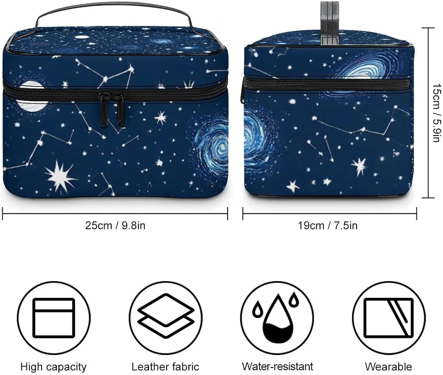 Large Capacity Makeup Bag for Women, Multifunctional Portable Cosmetic Case Zodiac Constellation Galaxy Starry Night Stars Glow In The Dark Midnight Toiletry Organizer Bag Travel Accessories