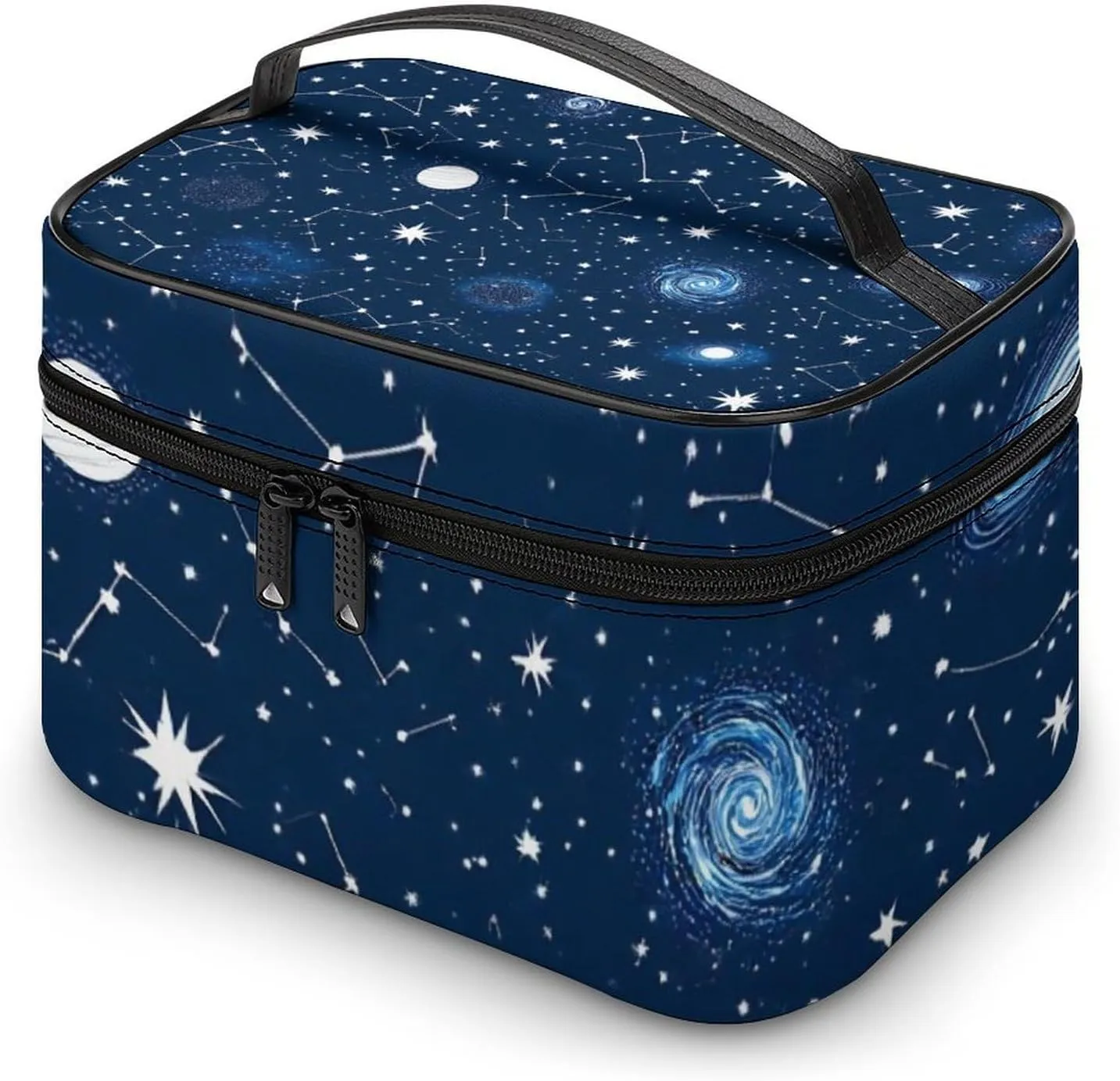 Large Capacity Makeup Bag for Women, Multifunctional Portable Cosmetic Case Zodiac Constellation Galaxy Starry Night Stars Glow In The Dark Midnight Toiletry Organizer Bag Travel Accessories