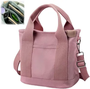 Large Capacity Multi Pocket Handbag Handmade,Small Tote Bag with Zipper,Top Handle Canvas Compartment Adjustable Crossbody