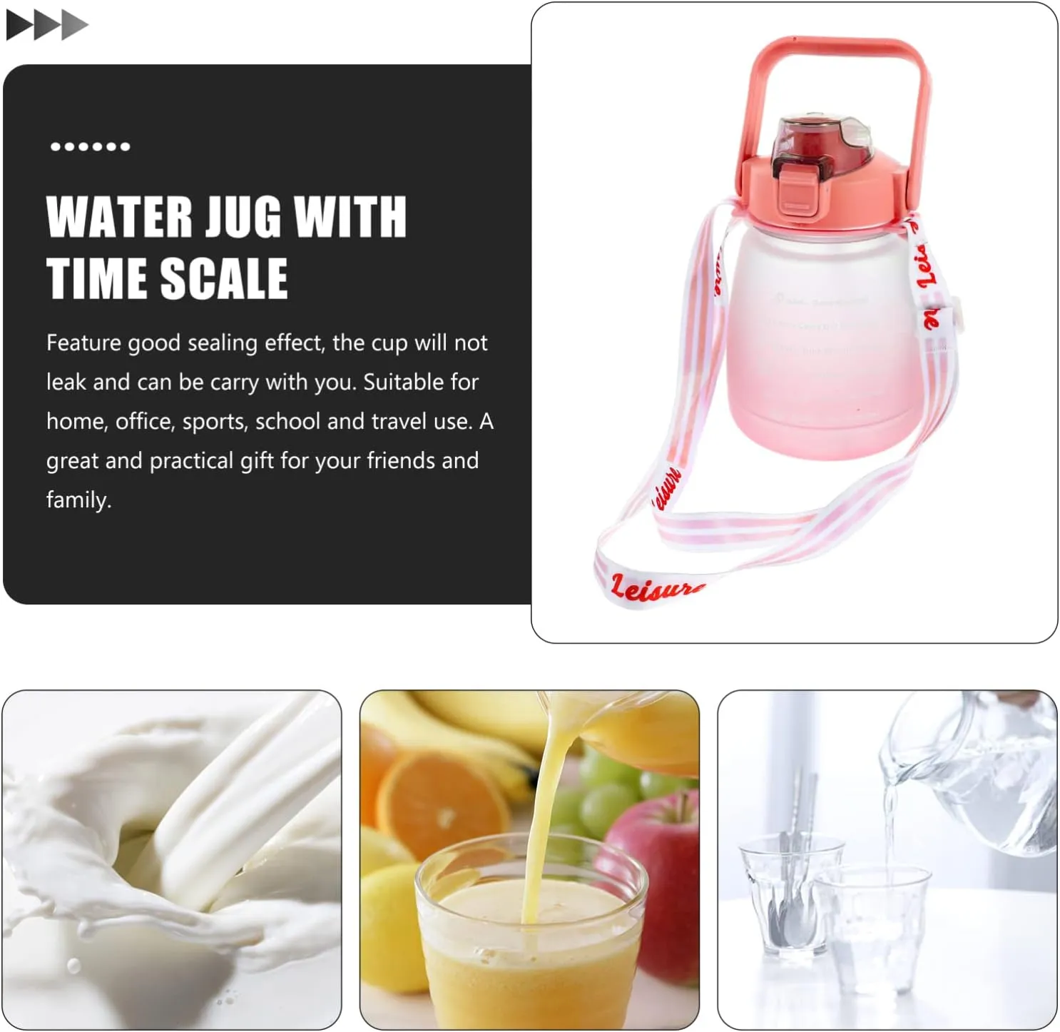Large Capacity Water Bottle with Water Jug for Fitness Portable Water Container for Outdoor Activities Easy to Clean and Track Hydration