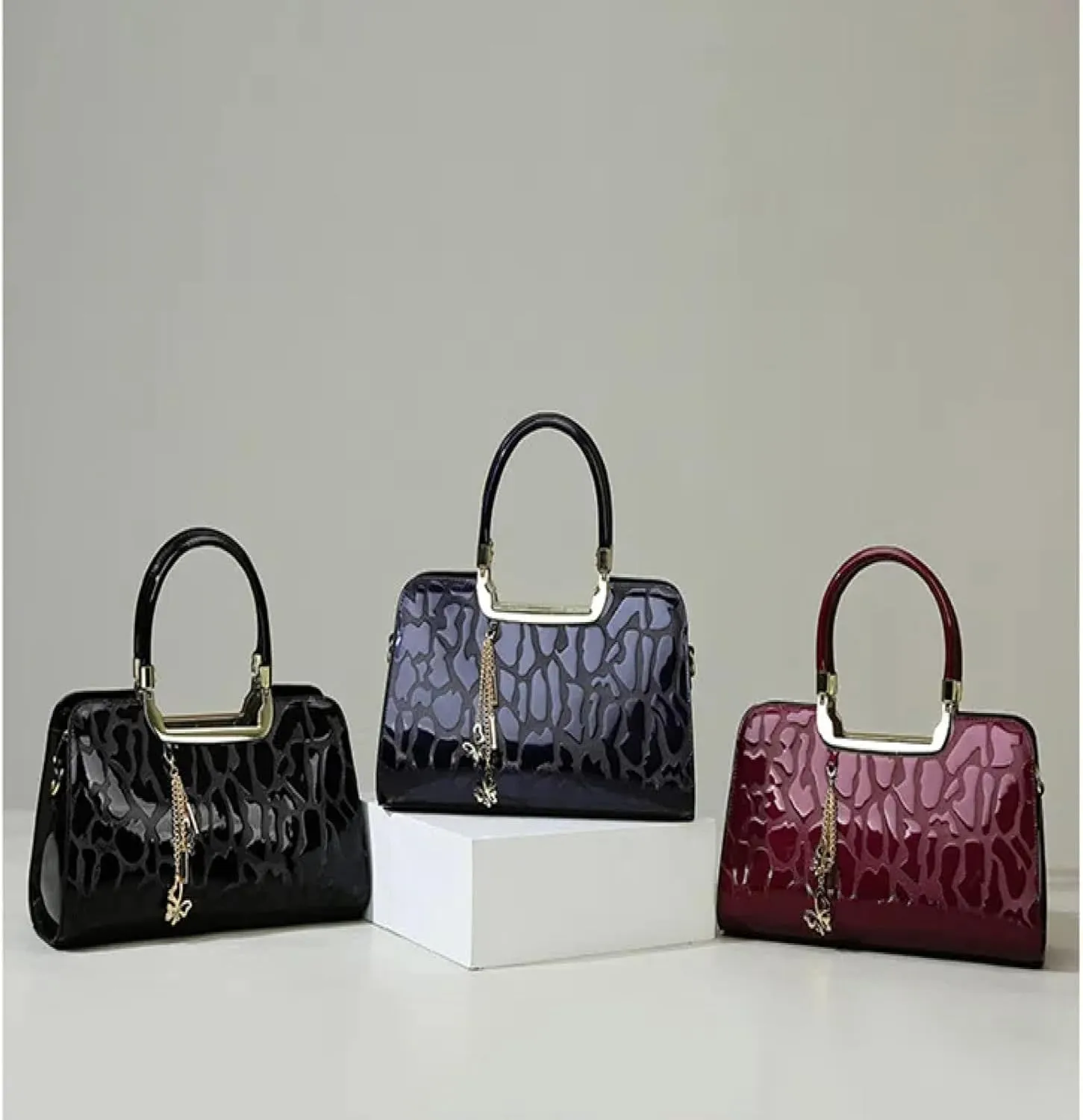 Large Capacity Women's Bag Women's Patent Leather Stone Pattern Shoulder Crossbody Bag
