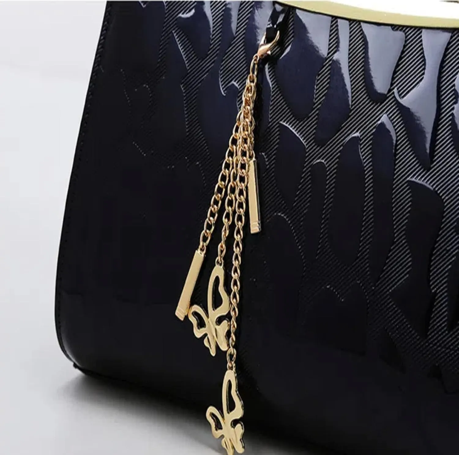 Large Capacity Women's Bag Women's Patent Leather Stone Pattern Shoulder Crossbody Bag