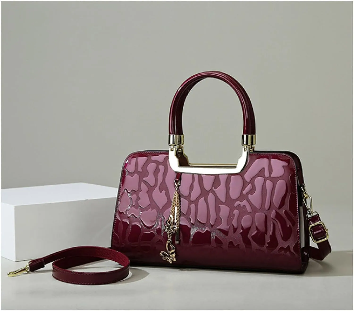 Large Capacity Women's Bag Women's Patent Leather Stone Pattern Shoulder Crossbody Bag