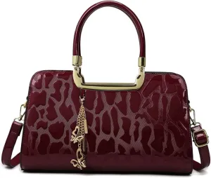 Large Capacity Women's Bag Women's Patent Leather Stone Pattern Shoulder Crossbody Bag