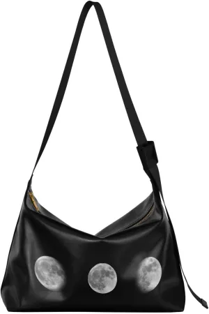 Large Crossbody Bag Moon Phases From Half To Full PU Leather Shoulder Bag for Women Girls