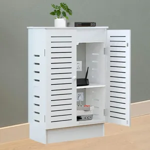 Large WiFi Router Storage Box, 19.7 X 9.8 X 27.5 IN , WiFi Router Cabinet with Adjustable Shelf, Router, Power Strip and Cable Management Hider Organizer for Home and Office (White, 19.6x27.5x9.8in)