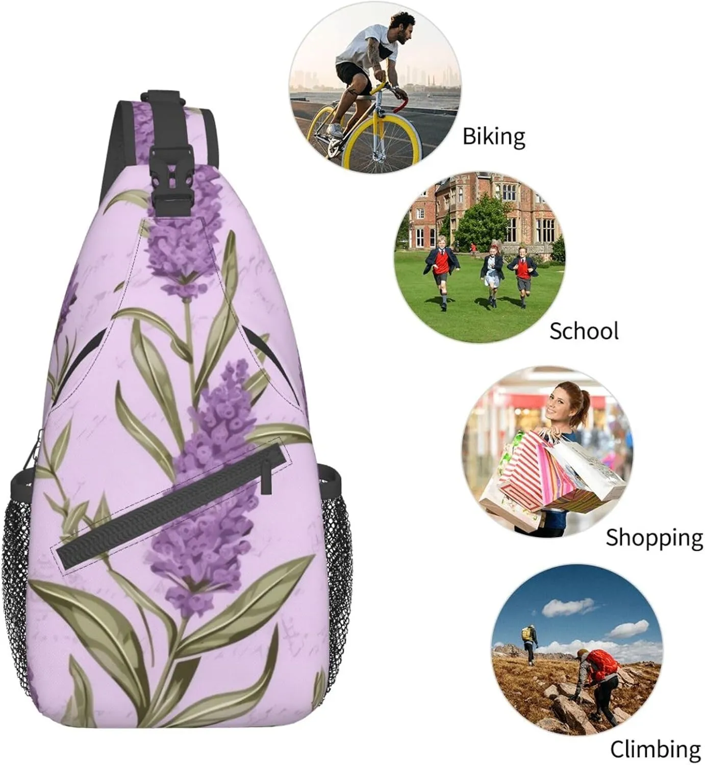 Lavender Stamp Print Men'S Casual Crossbody Chest Bag - A Versatile Accessory For Everyday Use And Short Trips