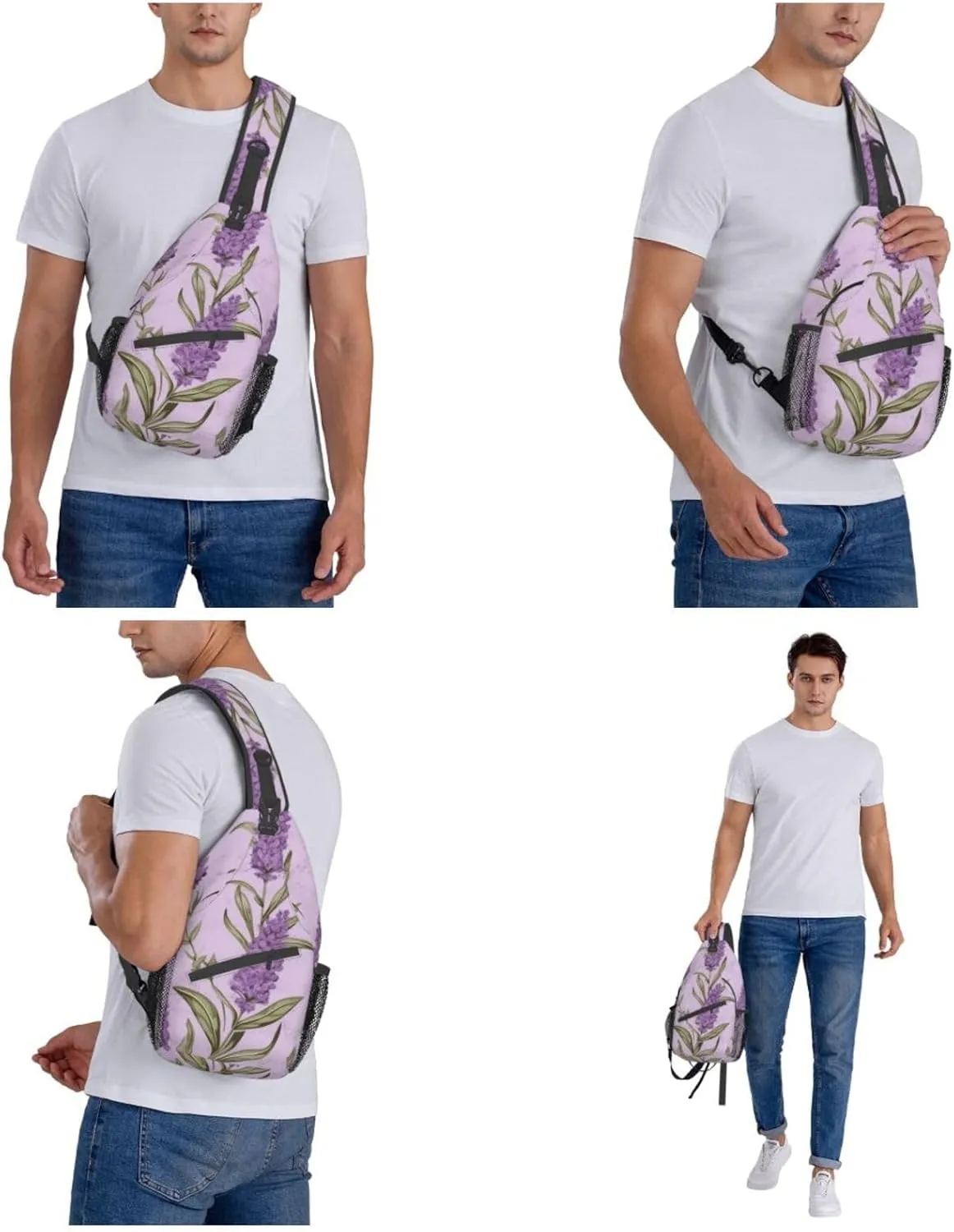 Lavender Stamp Print Men'S Casual Crossbody Chest Bag - A Versatile Accessory For Everyday Use And Short Trips
