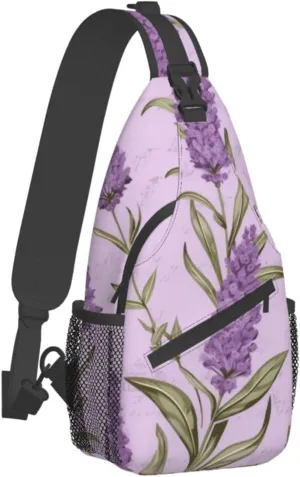 Lavender Stamp Print Men'S Casual Crossbody Chest Bag - A Versatile Accessory For Everyday Use And Short Trips