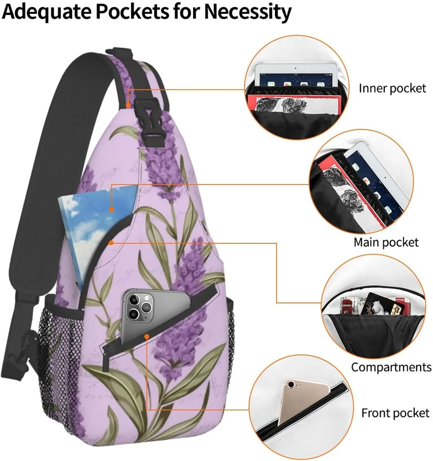 Lavender Stamp Print Men'S Casual Crossbody Chest Bag - A Versatile Accessory For Everyday Use And Short Trips