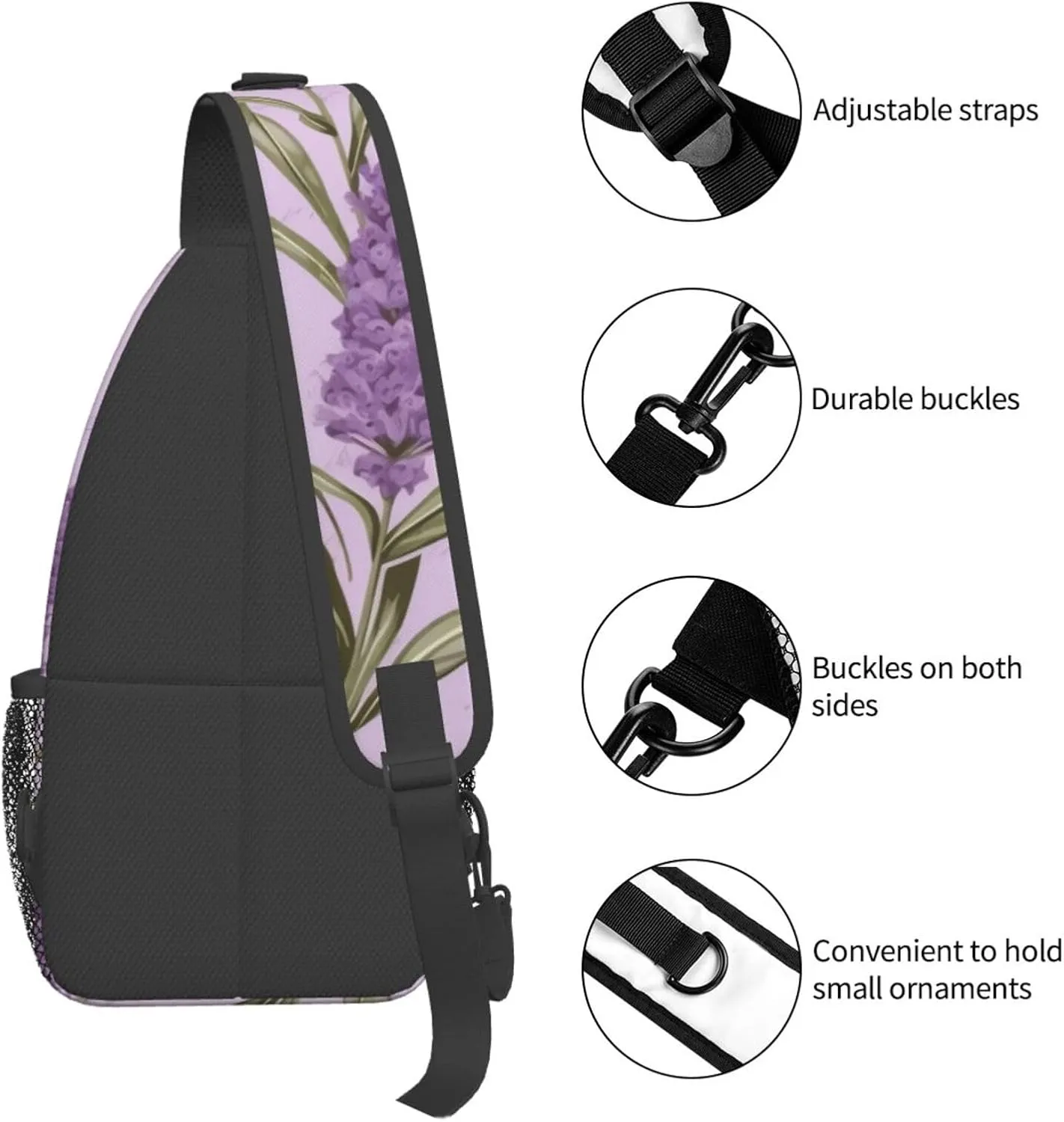 Lavender Stamp Print Men'S Casual Crossbody Chest Bag - A Versatile Accessory For Everyday Use And Short Trips