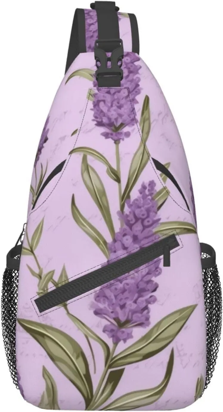 Lavender Stamp Print Men'S Casual Crossbody Chest Bag - A Versatile Accessory For Everyday Use And Short Trips