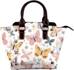 Leather Shoulder Bag for Women, Leaves Butterfly Studded Purse Spring Flower Floral Crossbody Handbags Punk Hobo Bag with Adjustable Strap