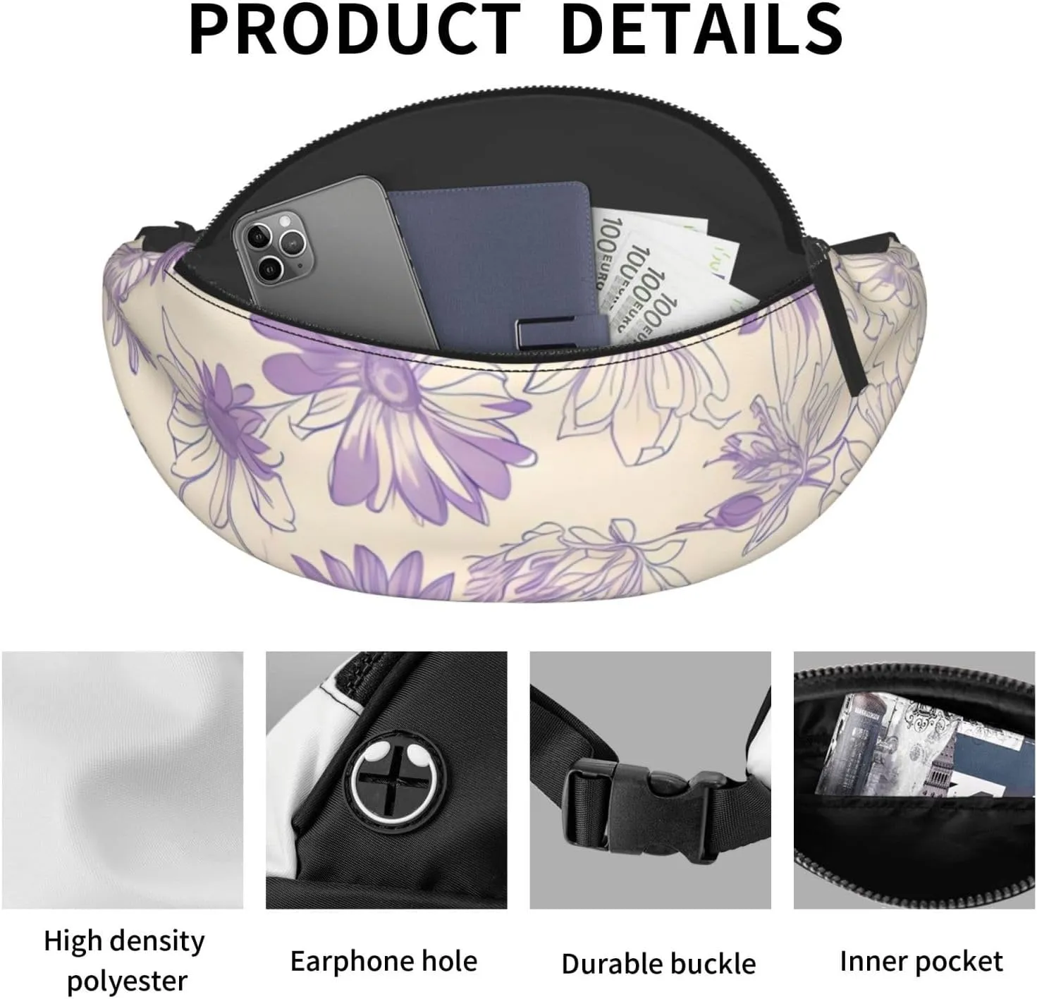 Leisure Sports Crossbody Bag Running Casual Hands-Free Wallets Waist Pack for Man Woman Father's Day for Dad Butterfly Flowers