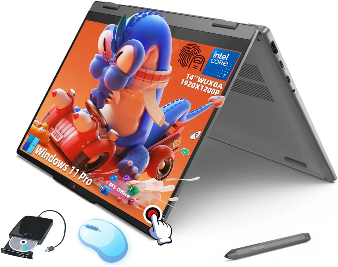 Lenovo IdeaPad 5i 2-in-1 Laptop - 14" WUXGA IPS Touchscreen, Core 7 150U(>i7-1355U, 5.4 GHz), 16GB LPDDR5X, 4TB SSD, Backlit KB, Fingerprint Reader, Windows 11 Pro, Copilot, Office, w/Drive
