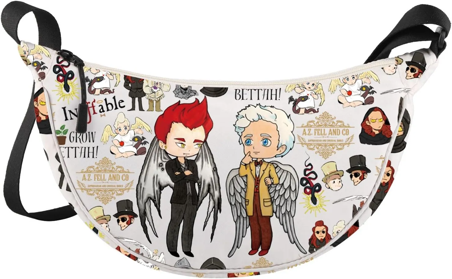 LEVLO Crowly & Aziraphale Crossbody Bag Omens TV Show Fans Gift Ineffable Husbands Shoulder Bag Angel & Demon TV Show Merch