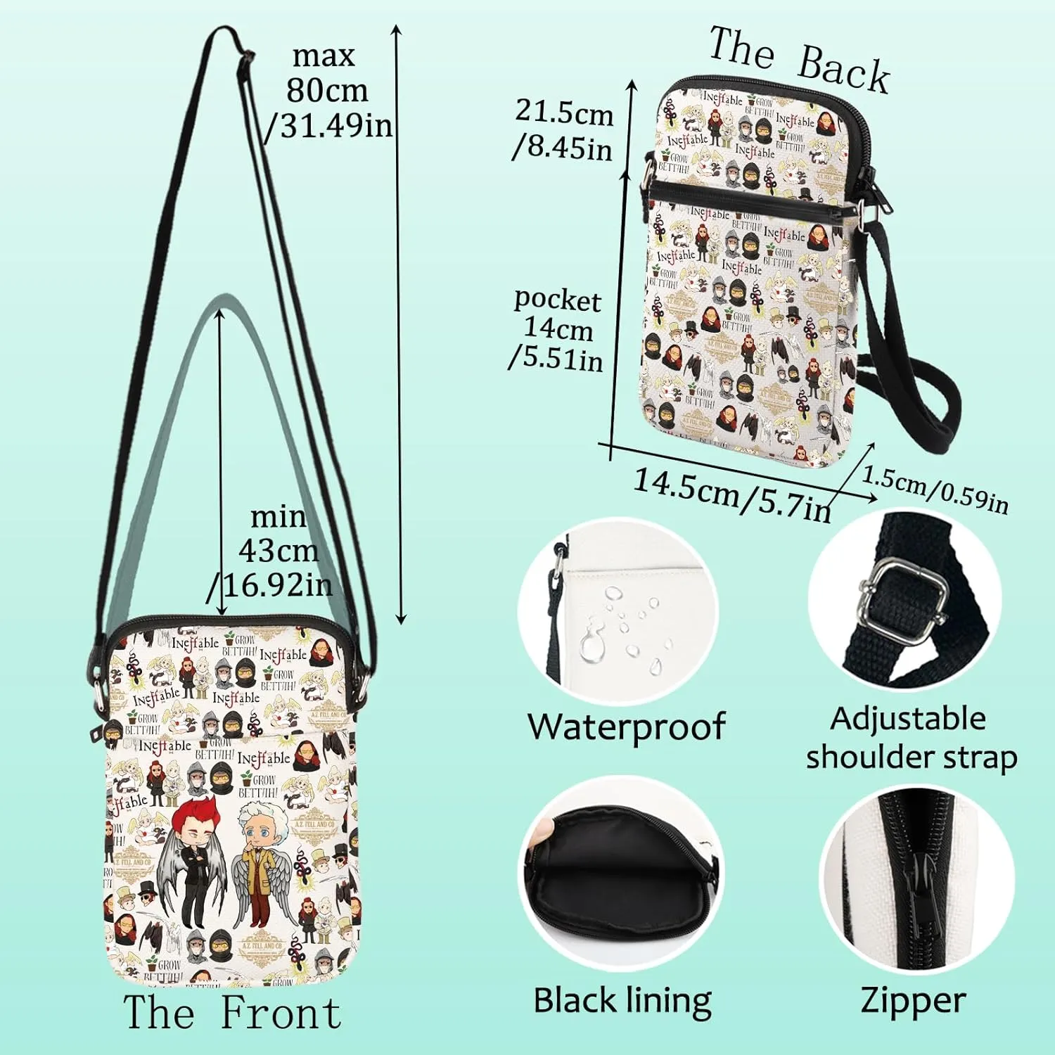 LEVLO Crowly & Aziraphale Crossbody Bag Omens TV Show Fans Gift Ineffable Husbands Shoulder Bag Angel & Demon TV Show Merch