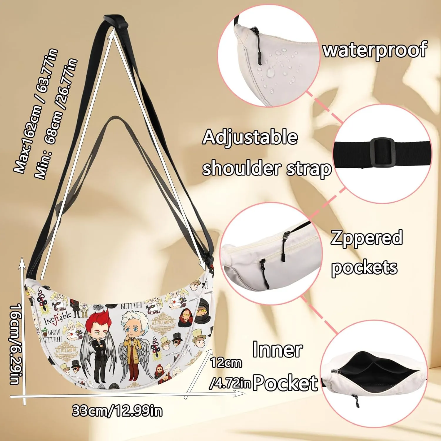 LEVLO Crowly & Aziraphale Crossbody Bag Omens TV Show Fans Gift Ineffable Husbands Shoulder Bag Angel & Demon TV Show Merch