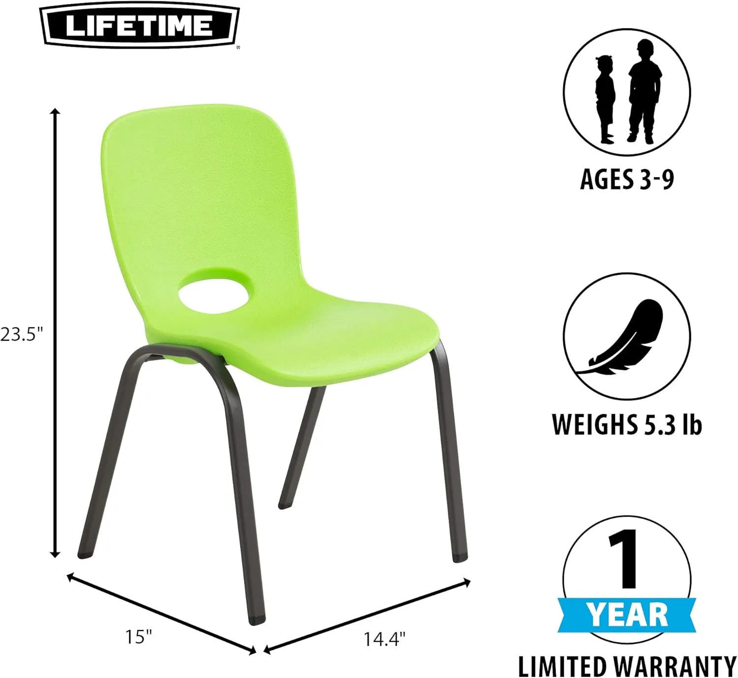Lifetime 80473 Kids Stacking Chair (4 Pack), Lime Green