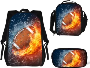 Lightweight Backpack for Girls/Boys School Bag with Lunch Bag, Pencil Case 3 in 1(American Football)