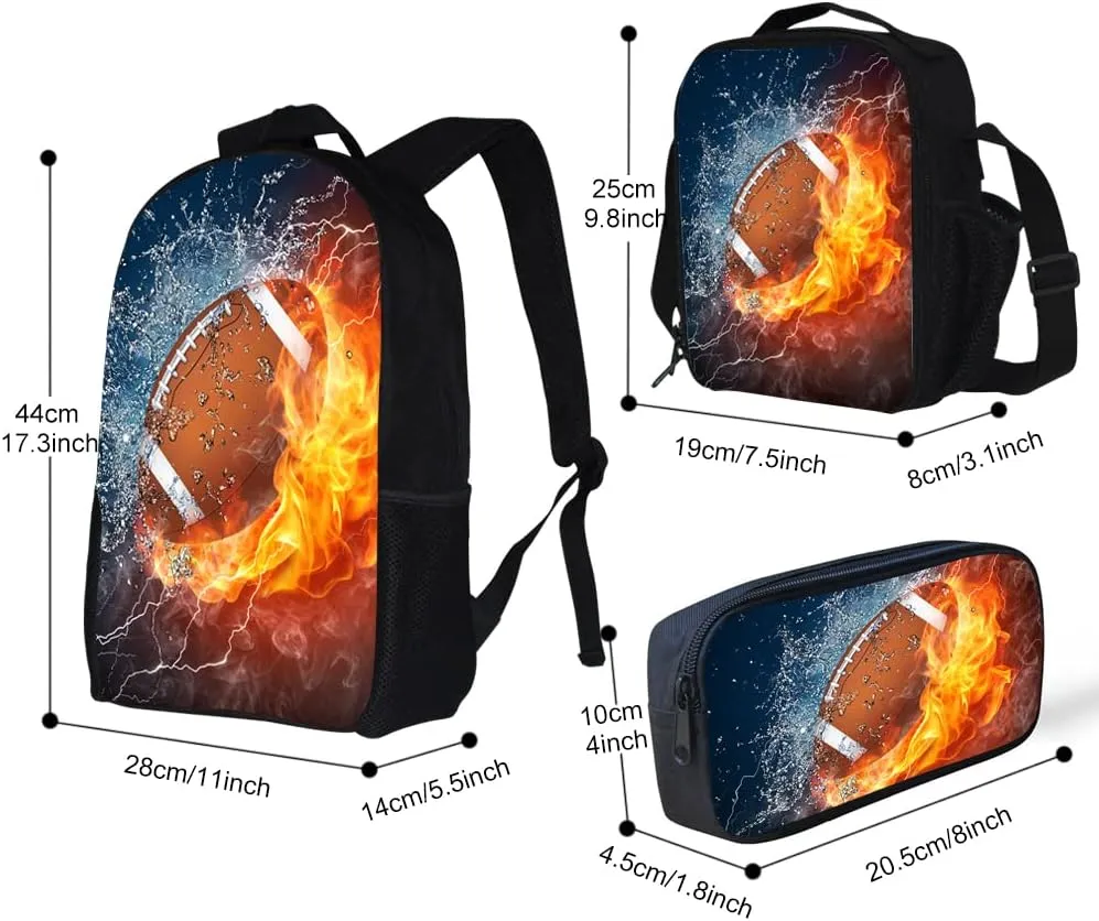 Lightweight Backpack for Girls/Boys School Bag with Lunch Bag, Pencil Case 3 in 1(American Football)