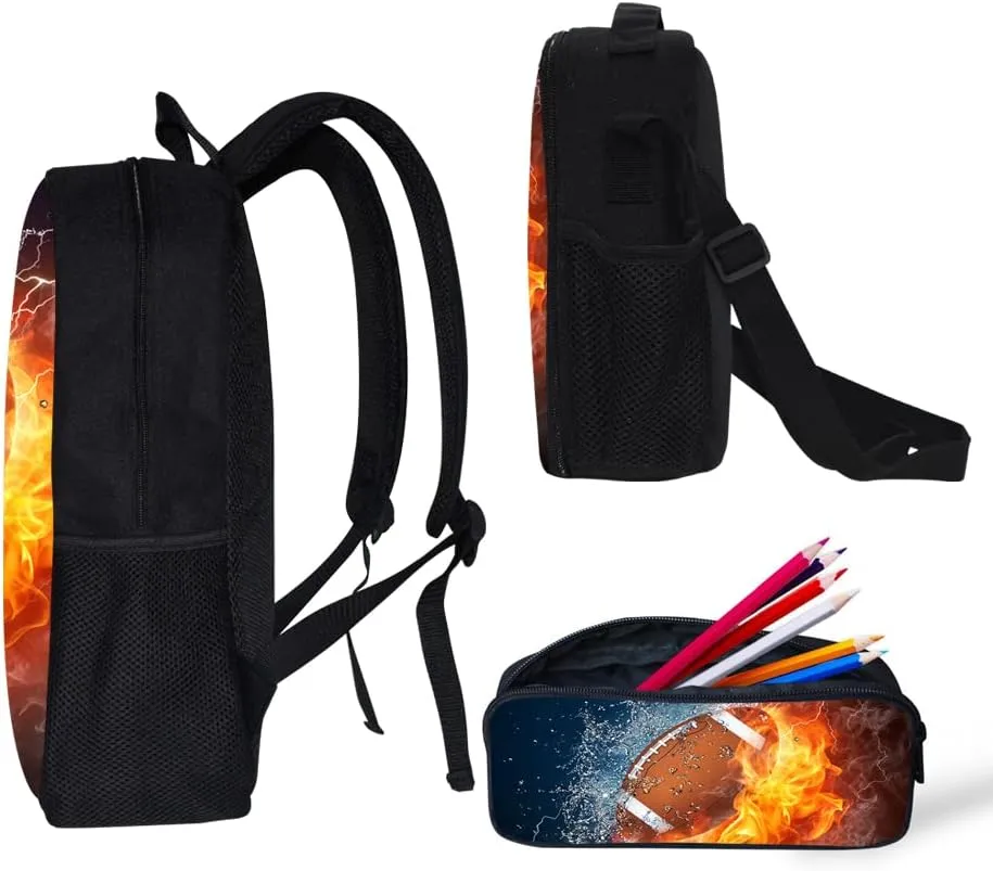 Lightweight Backpack for Girls/Boys School Bag with Lunch Bag, Pencil Case 3 in 1(American Football)