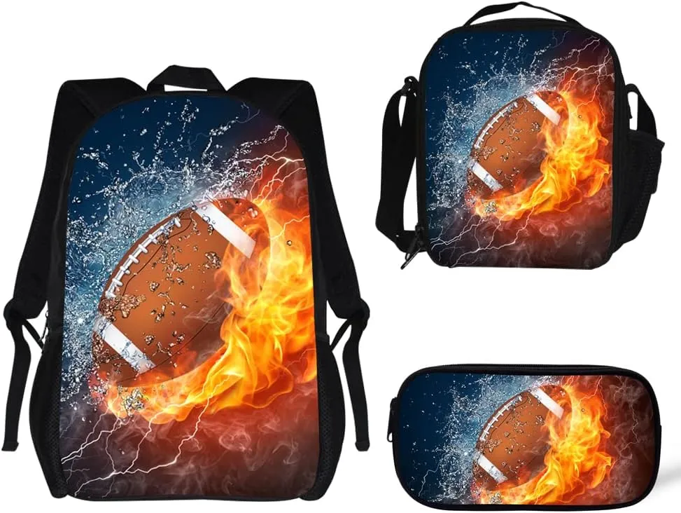 Lightweight Backpack for Girls/Boys School Bag with Lunch Bag, Pencil Case 3 in 1(American Football)