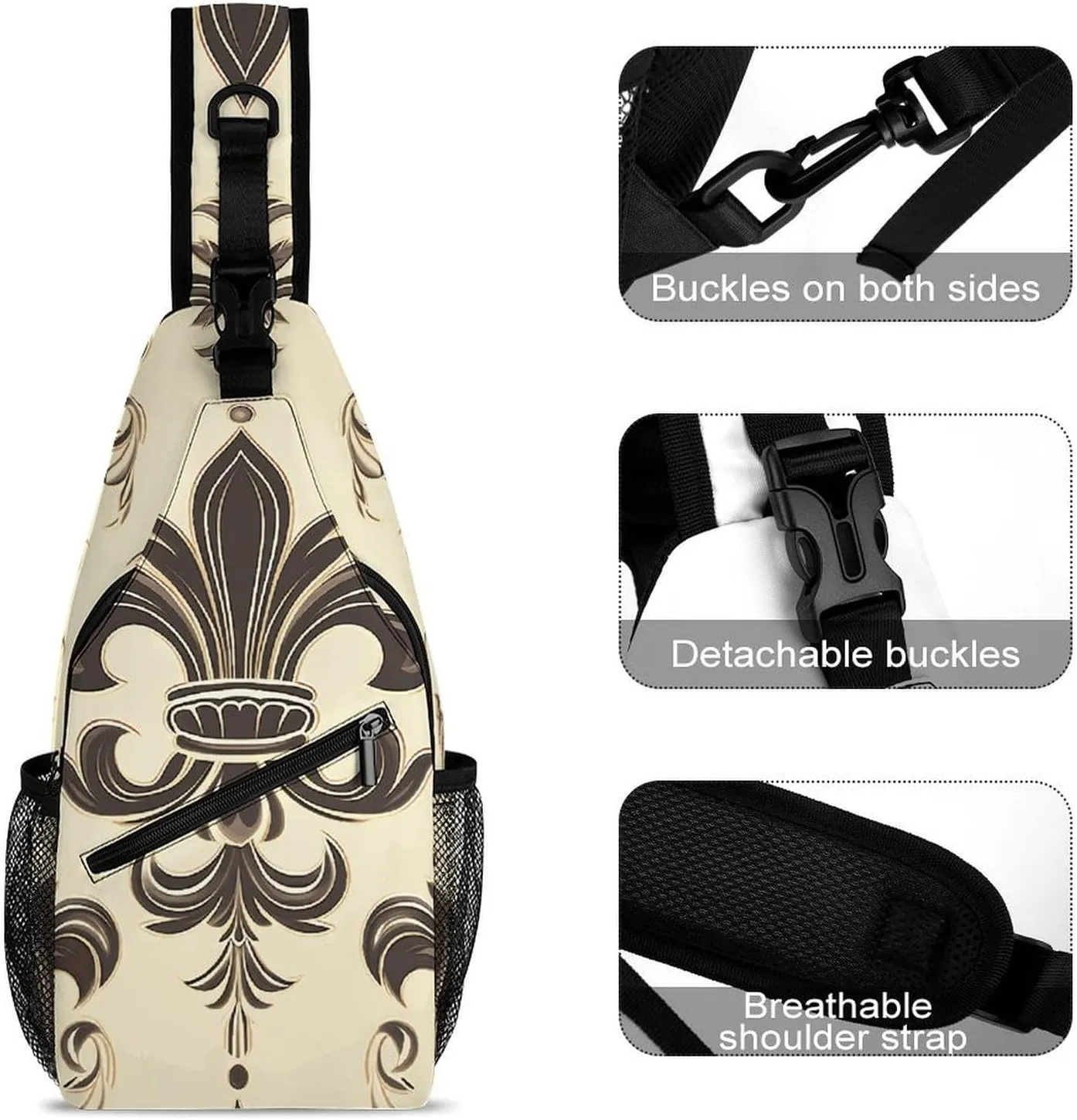 Lightweight Chest Bag Crossbody Bag Fleur-de-Lis And Coat Arms Knight Sling Backpack for Women Men Sports Travel