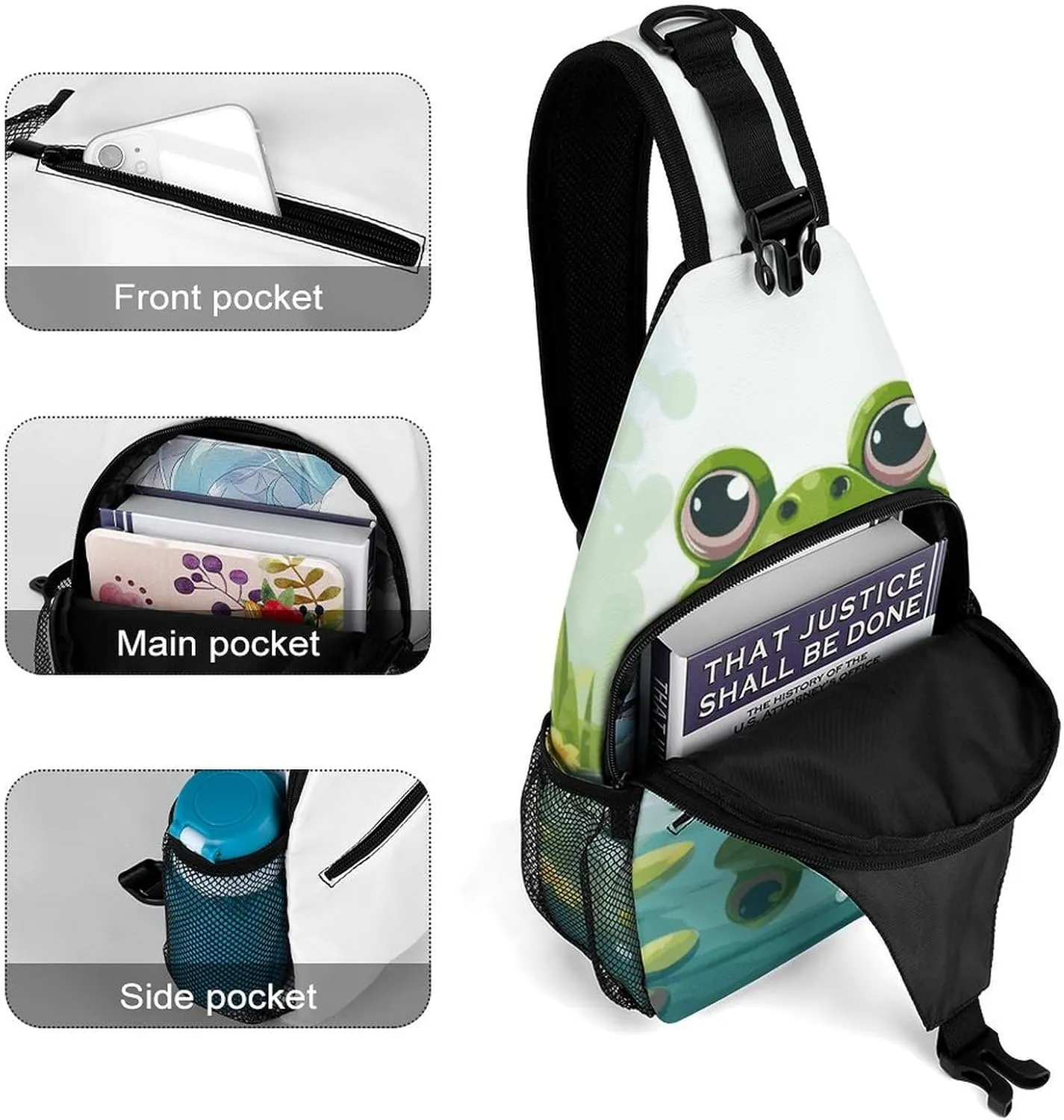 Lightweight Chest Bag Crossbody Bag Frog in A Pond Sling Backpack for Women Men Sports Travel