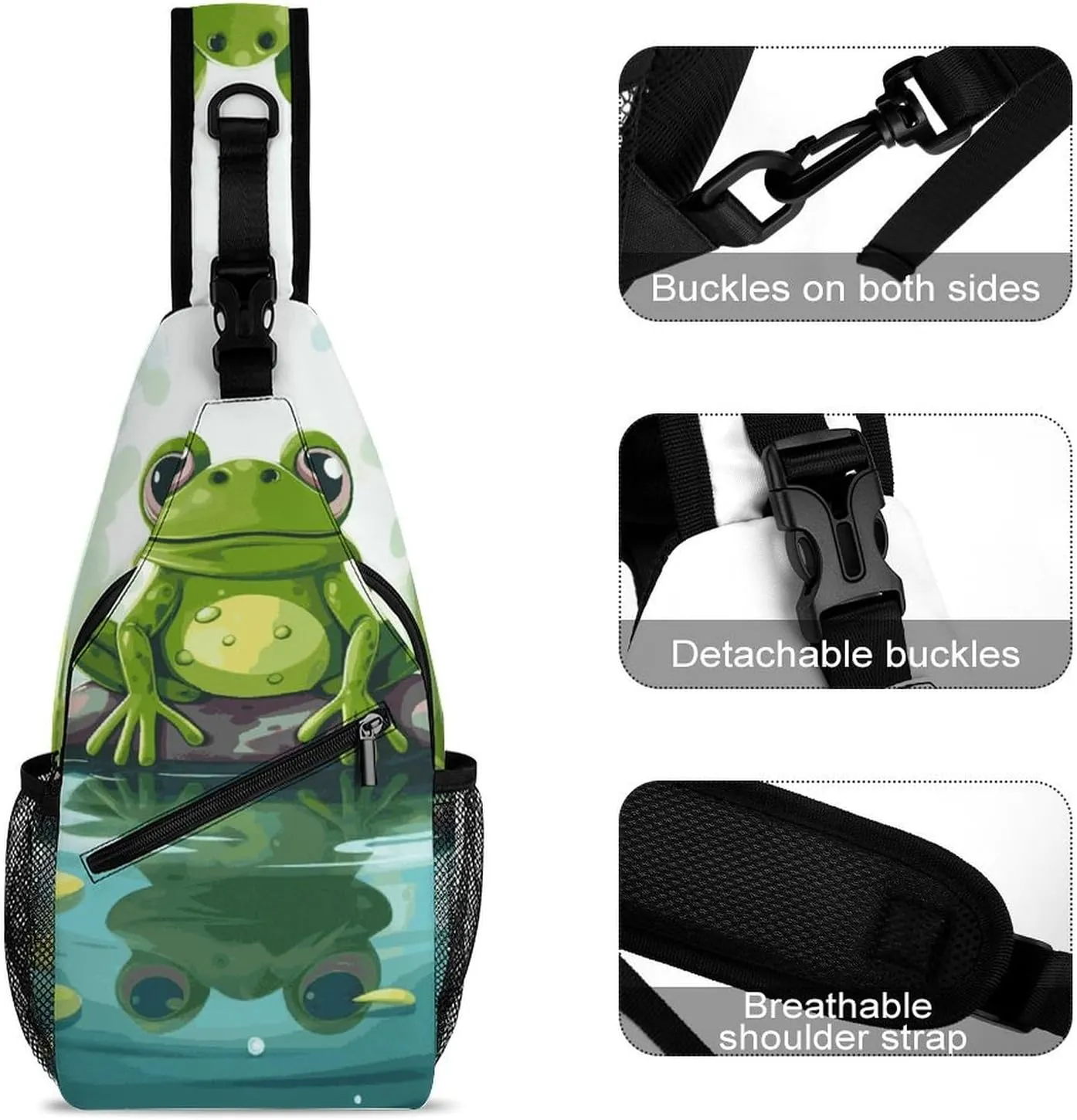 Lightweight Chest Bag Crossbody Bag Frog in A Pond Sling Backpack for Women Men Sports Travel