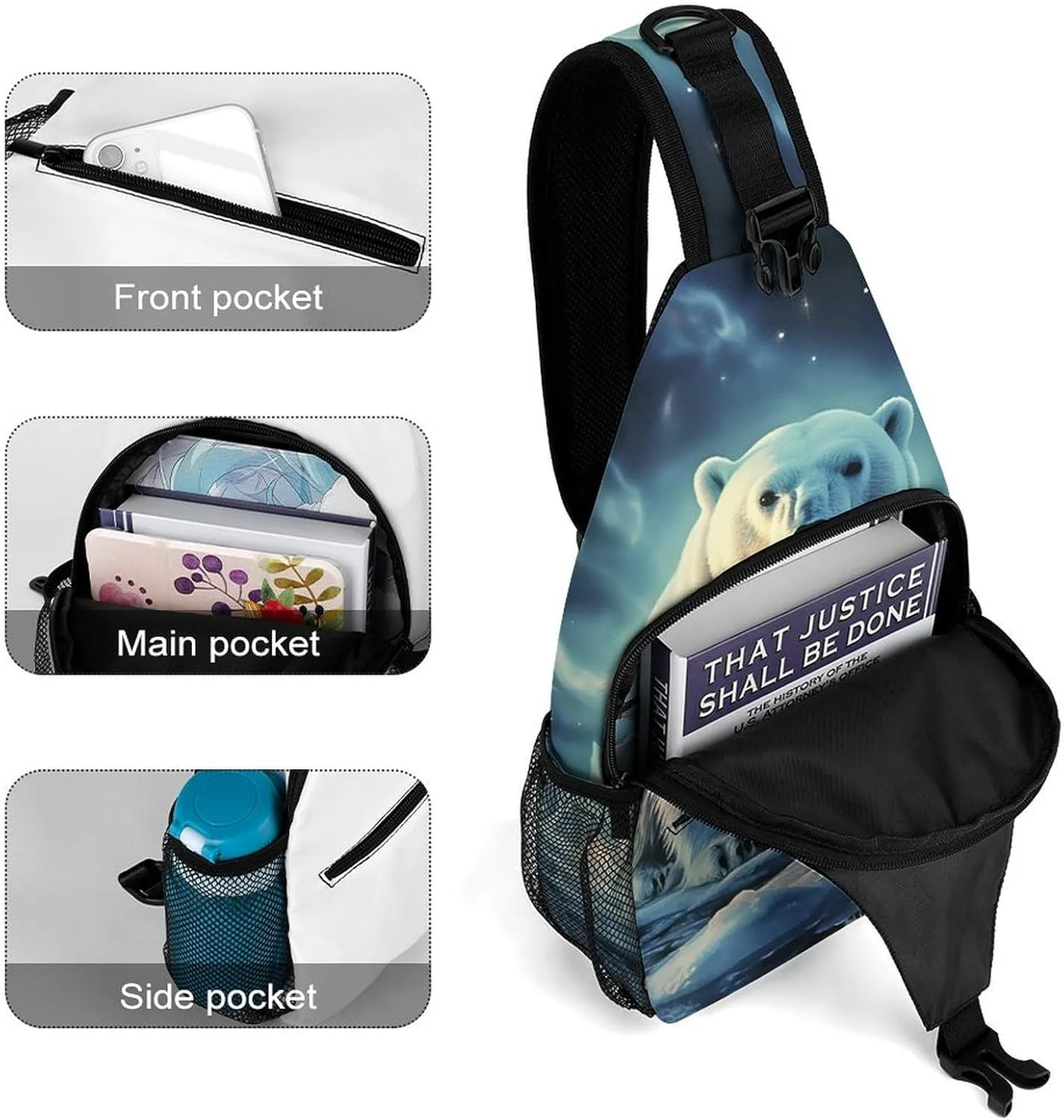 Lightweight Chest Bag Crossbody Bag Polar Bears Northern Lights Sling Backpack for Women Men Sports Travel