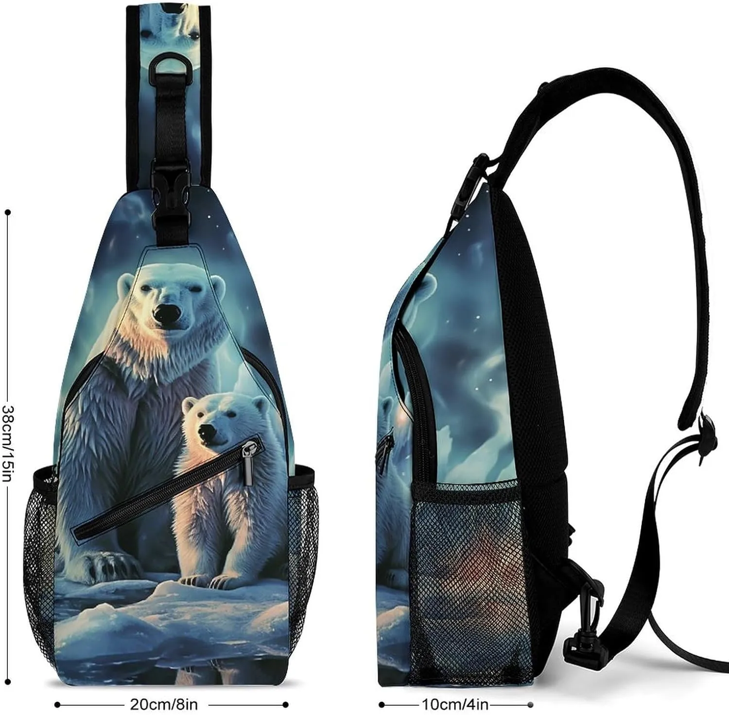 Lightweight Chest Bag Crossbody Bag Polar Bears Northern Lights Sling Backpack for Women Men Sports Travel
