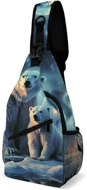 Lightweight Chest Bag Crossbody Bag Polar Bears Northern Lights Sling Backpack for Women Men Sports Travel