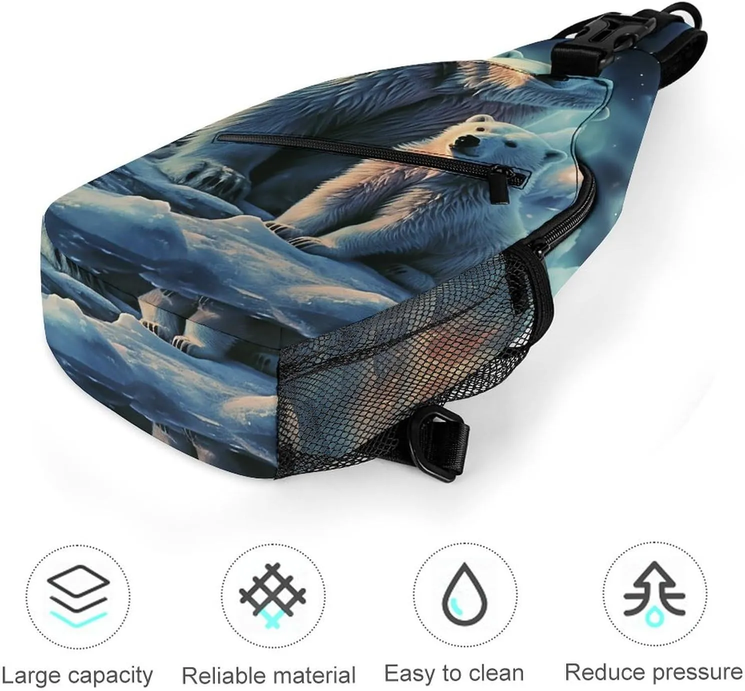 Lightweight Chest Bag Crossbody Bag Polar Bears Northern Lights Sling Backpack for Women Men Sports Travel