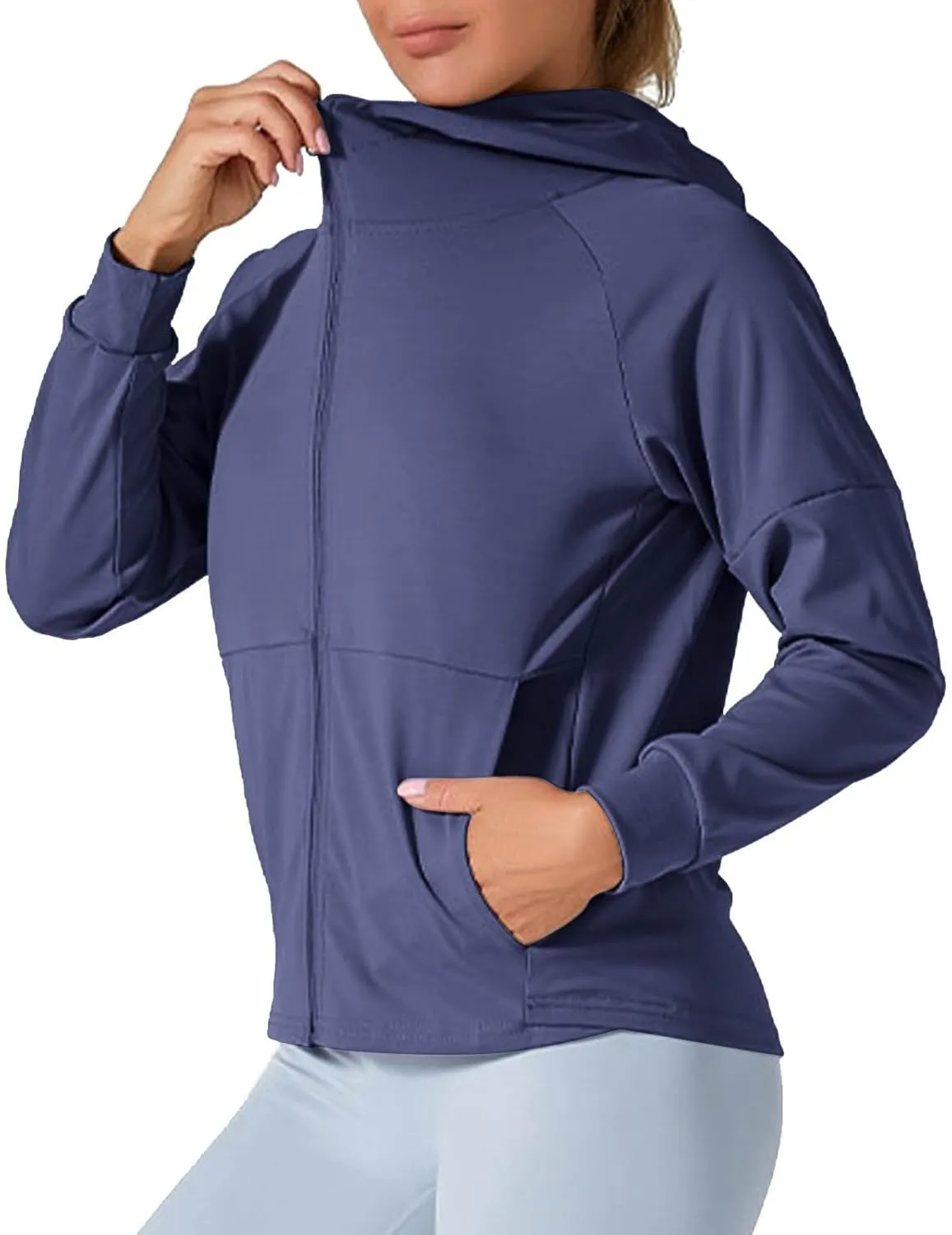 Lightweight Zip Up Sun Protection Sports Jacket with Pockets Casual Hooded UV Blocking Activewear for Women