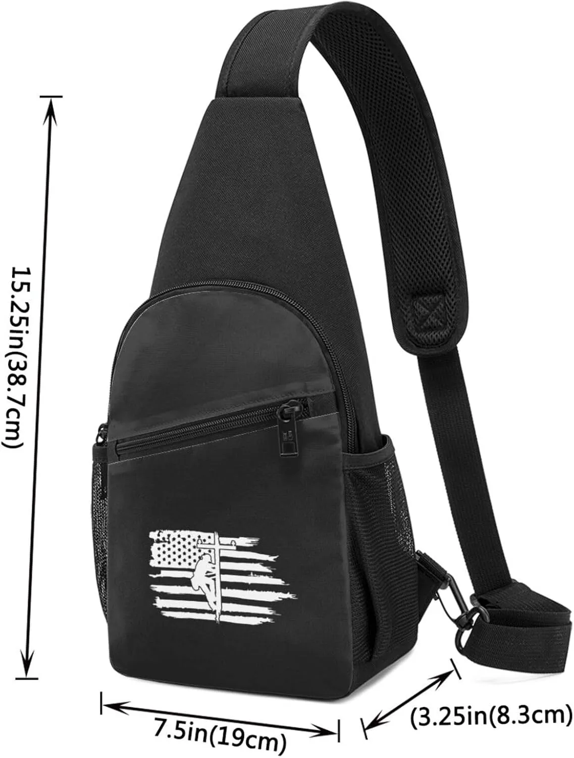 Lineman Powerline Technician American Flag Unisex Chest Bag Lightweight Crossbody Shoulder Bag Travel Pocket