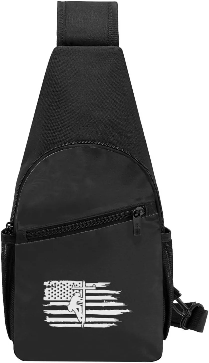 Lineman Powerline Technician American Flag Unisex Chest Bag Lightweight Crossbody Shoulder Bag Travel Pocket