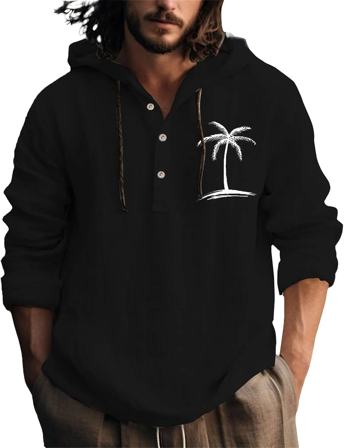 Linen Shirts for Men Lightweight Hoodie Casual Long Sleeve Loose Fit Breathable Sports Button Big Tall Party Tops