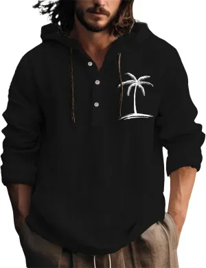 Linen Shirts for Men Lightweight Hoodie Casual Long Sleeve Loose Fit Breathable Sports Button Big Tall Party Tops